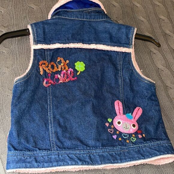 Vintage Mini K Girls Sherpa snap button Patchwork  Embroidered denim vest Size 7 - Picture 6 of 9